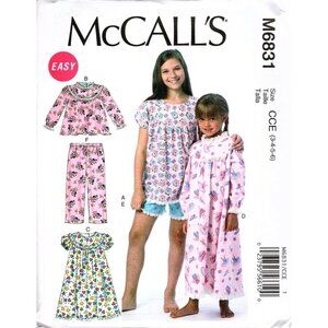 McCall's M6831 Girls 3 to 6 Top, Shorts, Pants, Nightgown Uncut Sewing Pattern